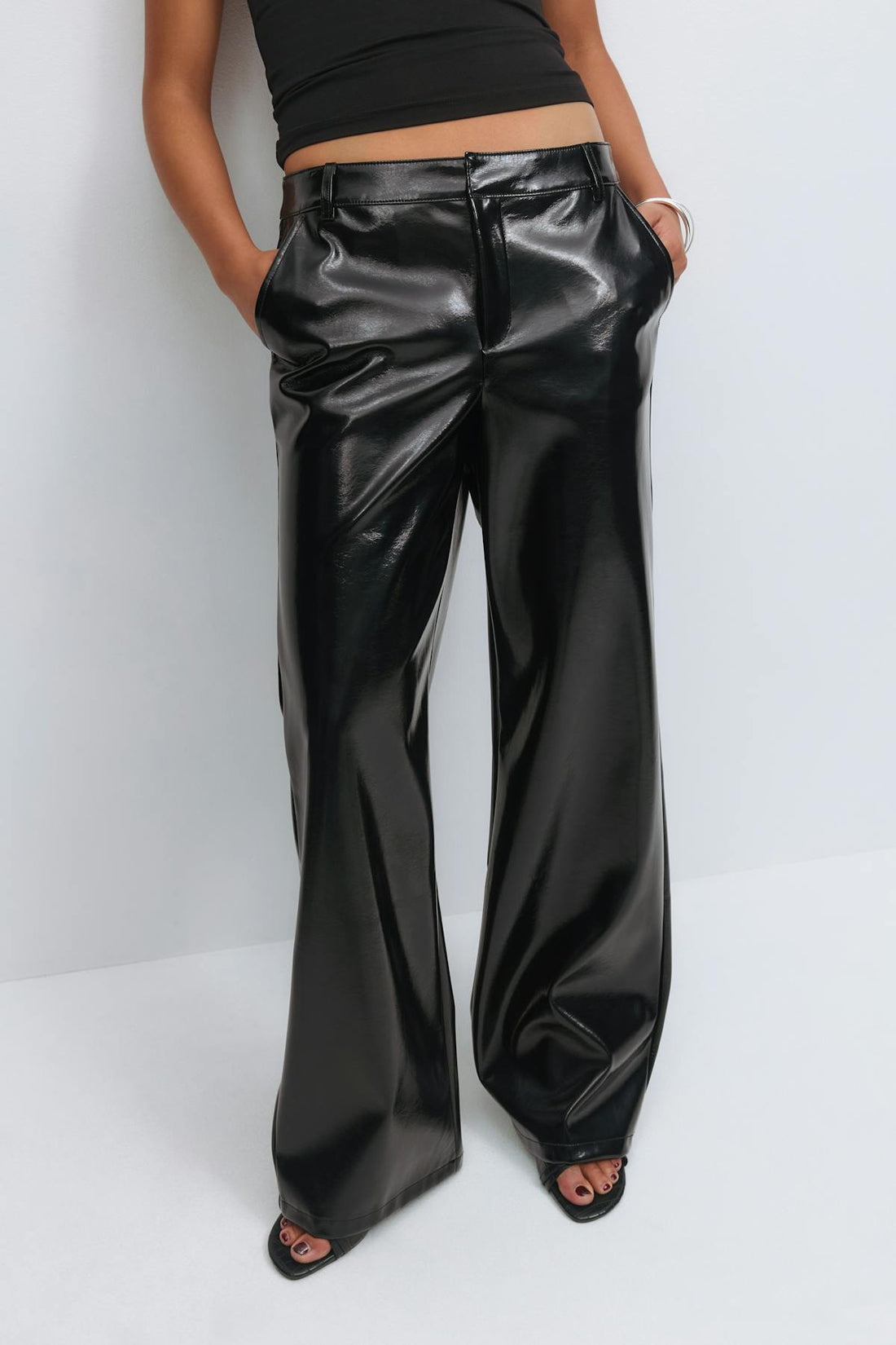 Patent pu straight trousers - Noir