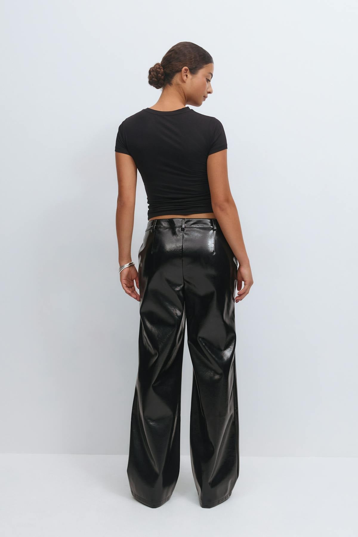 Patent pu straight trousers - Noir