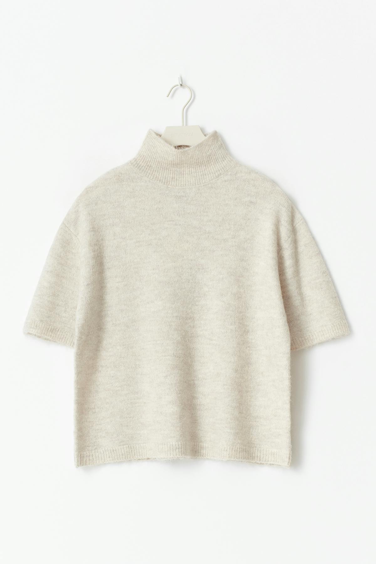 Funnel neck knitted top - Oat melange
