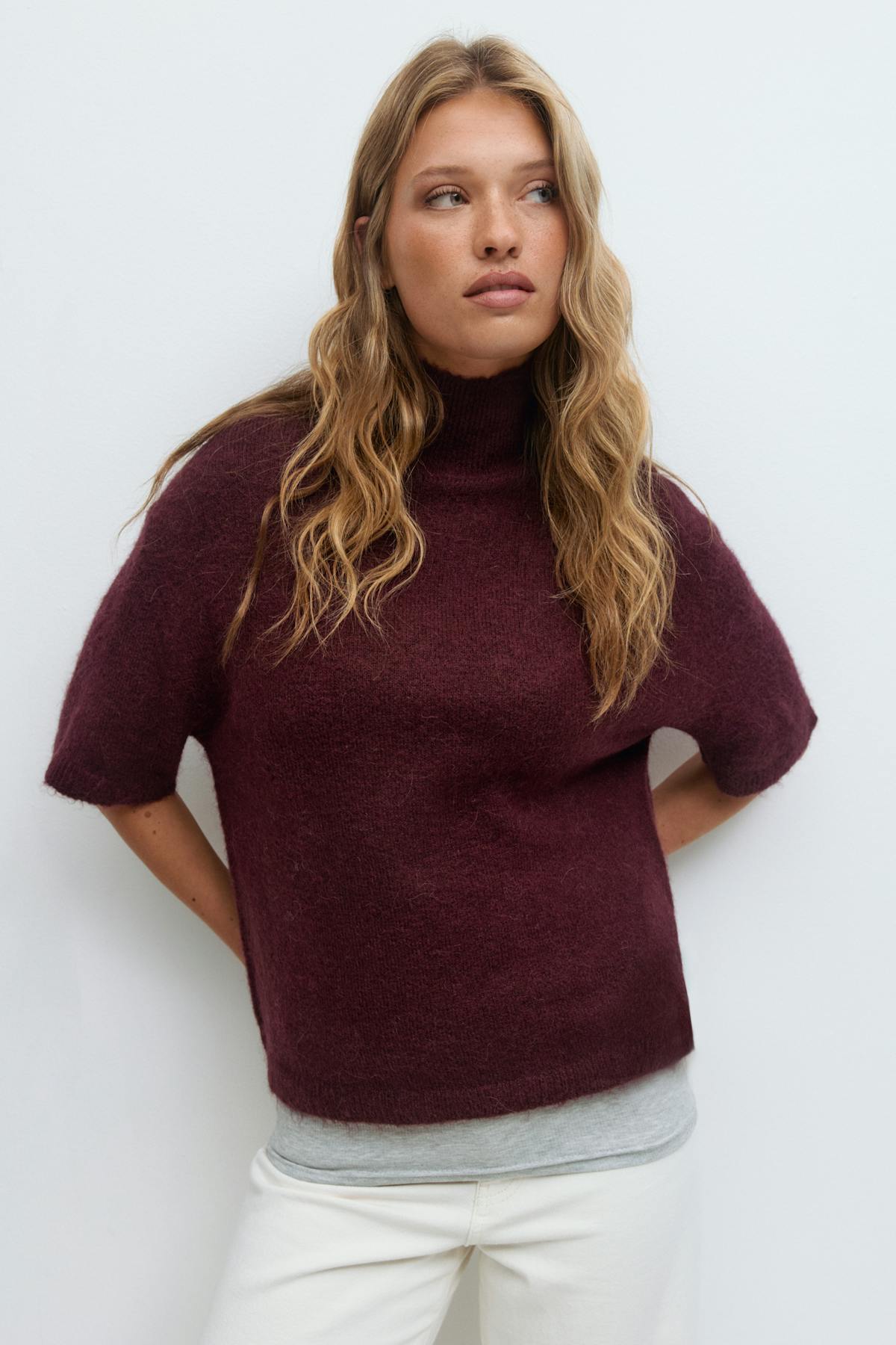 Funnel neck knitted top - Chocolate brown
