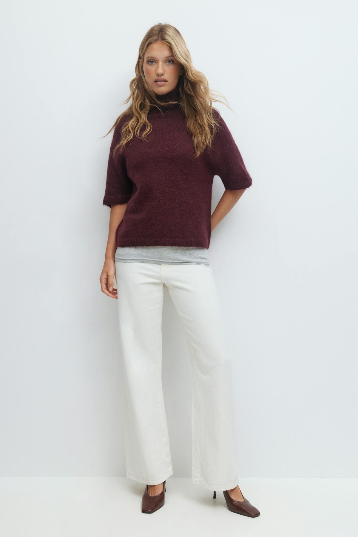 Funnel neck knitted top - Chocolate brown