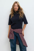 Funnel neck knitted top - Oat melange