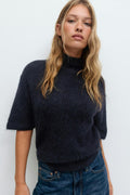 Funnel neck knitted top - Oat melange