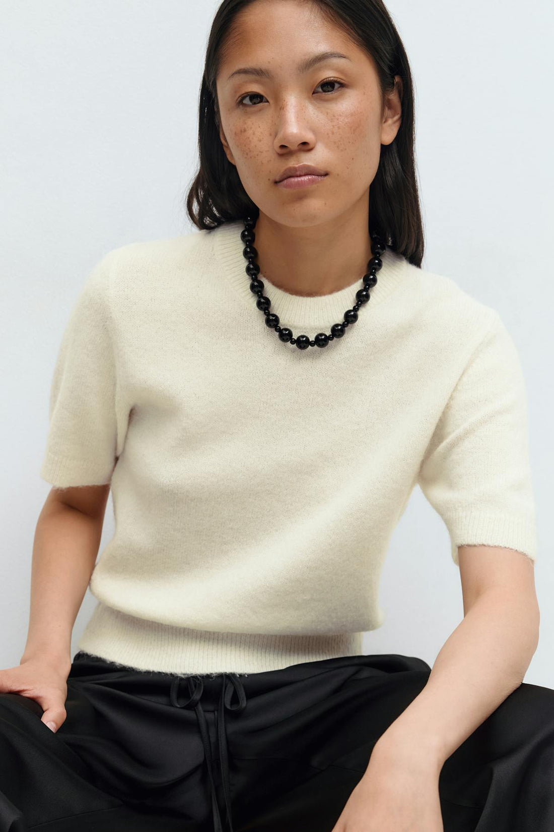 Alpaca blend knitted top - Blanc cassé