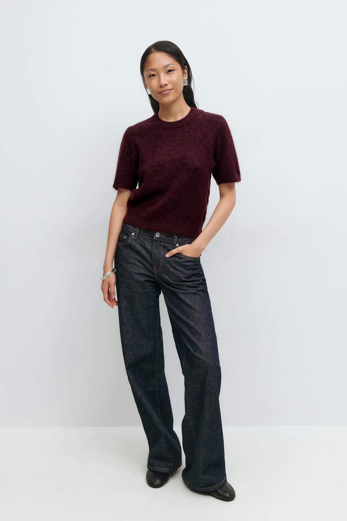Alpaca blend knitted top - Bordeaux foncé