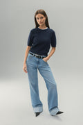 Alpaca blend knitted top - Navy blazer