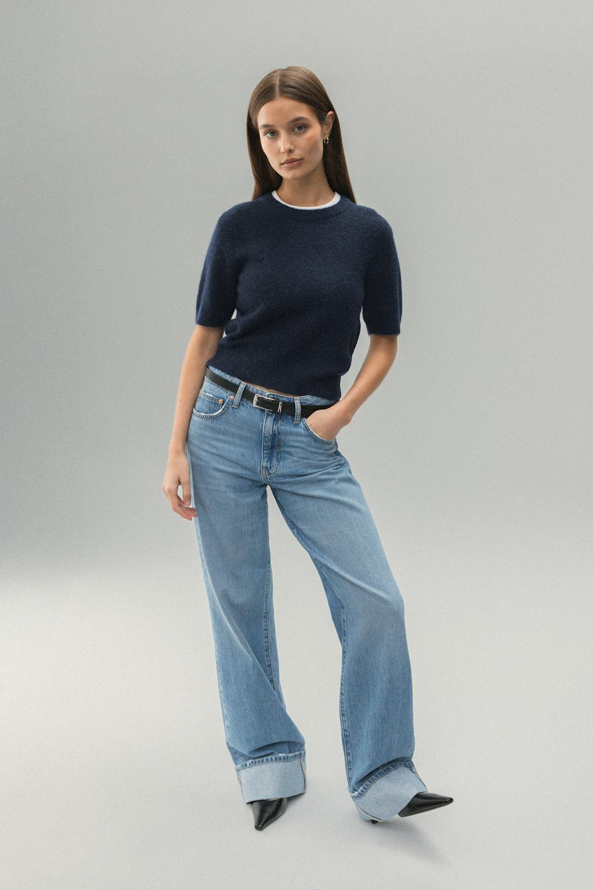 Alpaca blend knitted top - Navy blazer