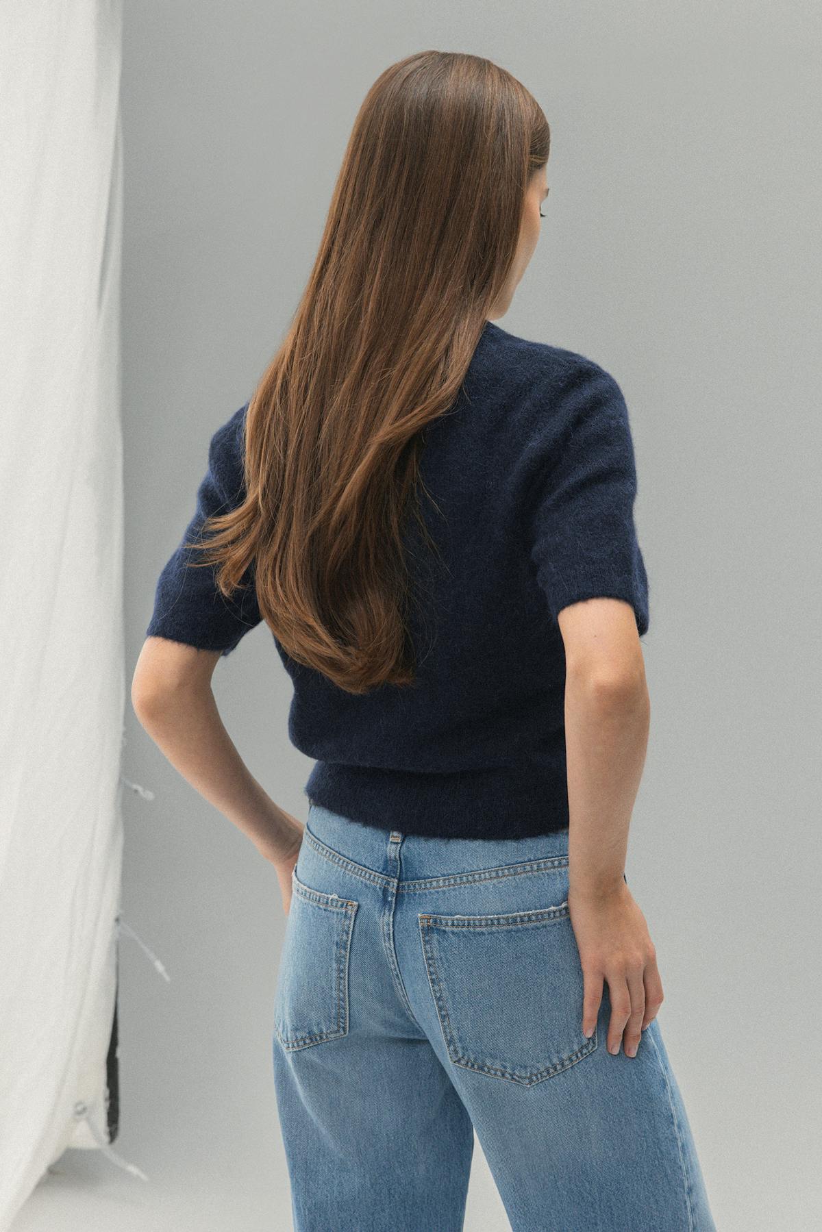 Alpaca blend knitted top - Navy blazer
