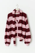 Chunky knitted cardigan - Wine/stripe