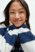 Chunky knitted cardigan - Blue/white