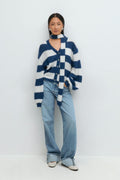 Chunky knitted cardigan - Blue/white
