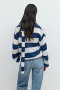 Chunky knitted cardigan - Blue/white