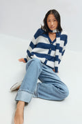 Chunky knitted cardigan - Wine/stripe