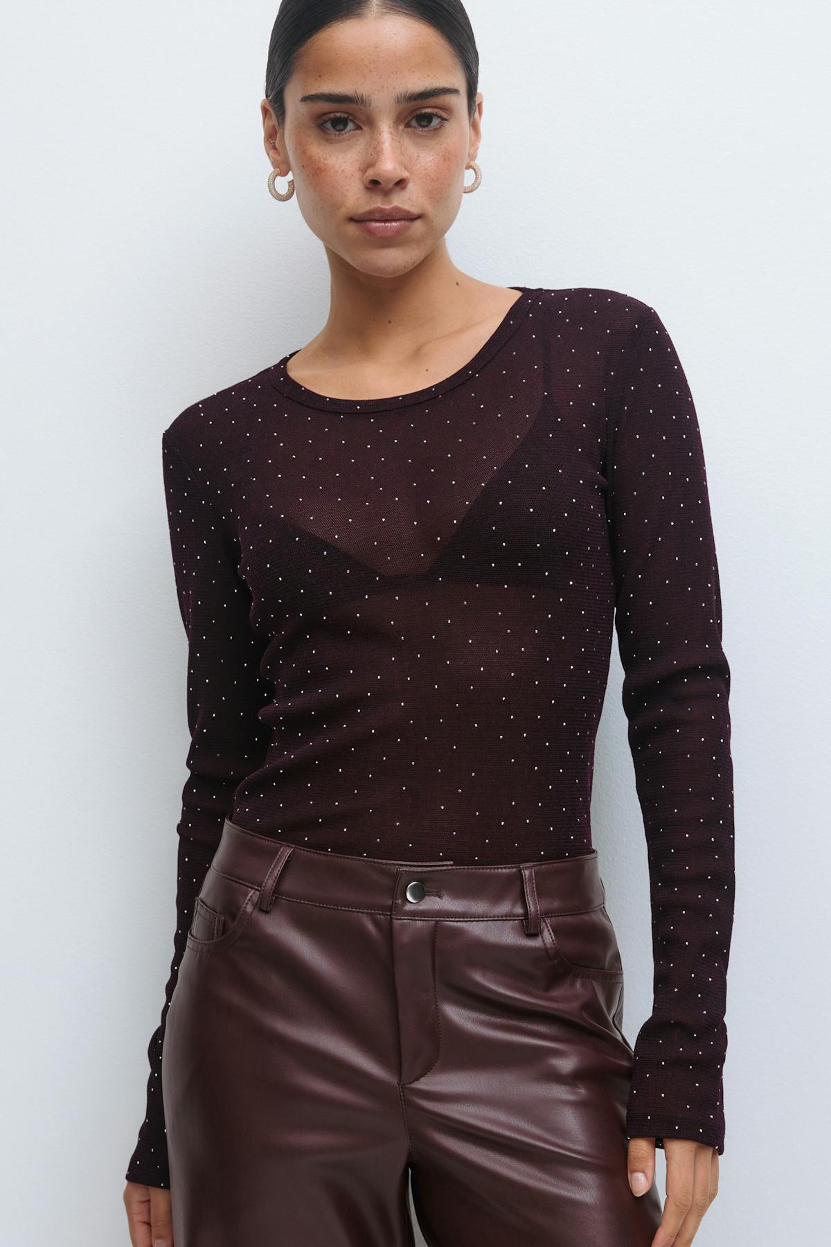 Rhinestone sheer top - Stone