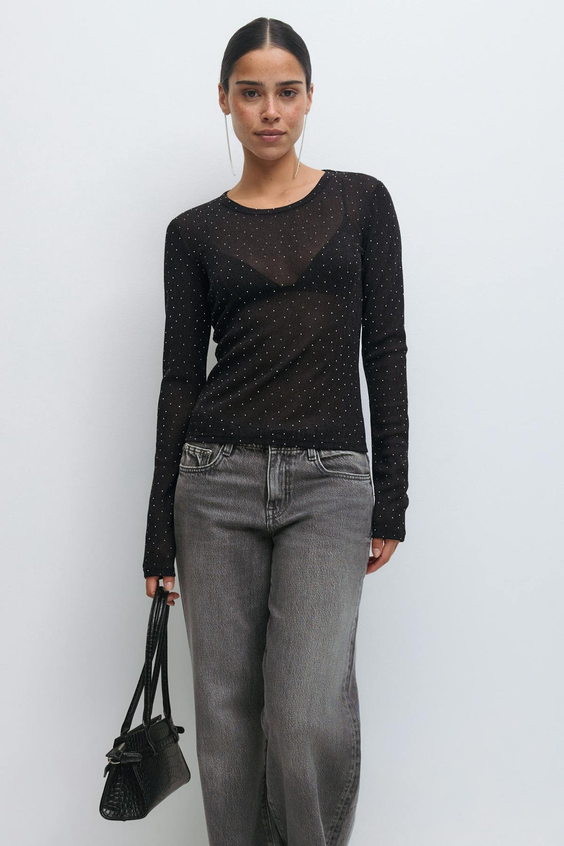 Rhinestone sheer top - Stone