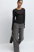 Rhinestone sheer top - Stone