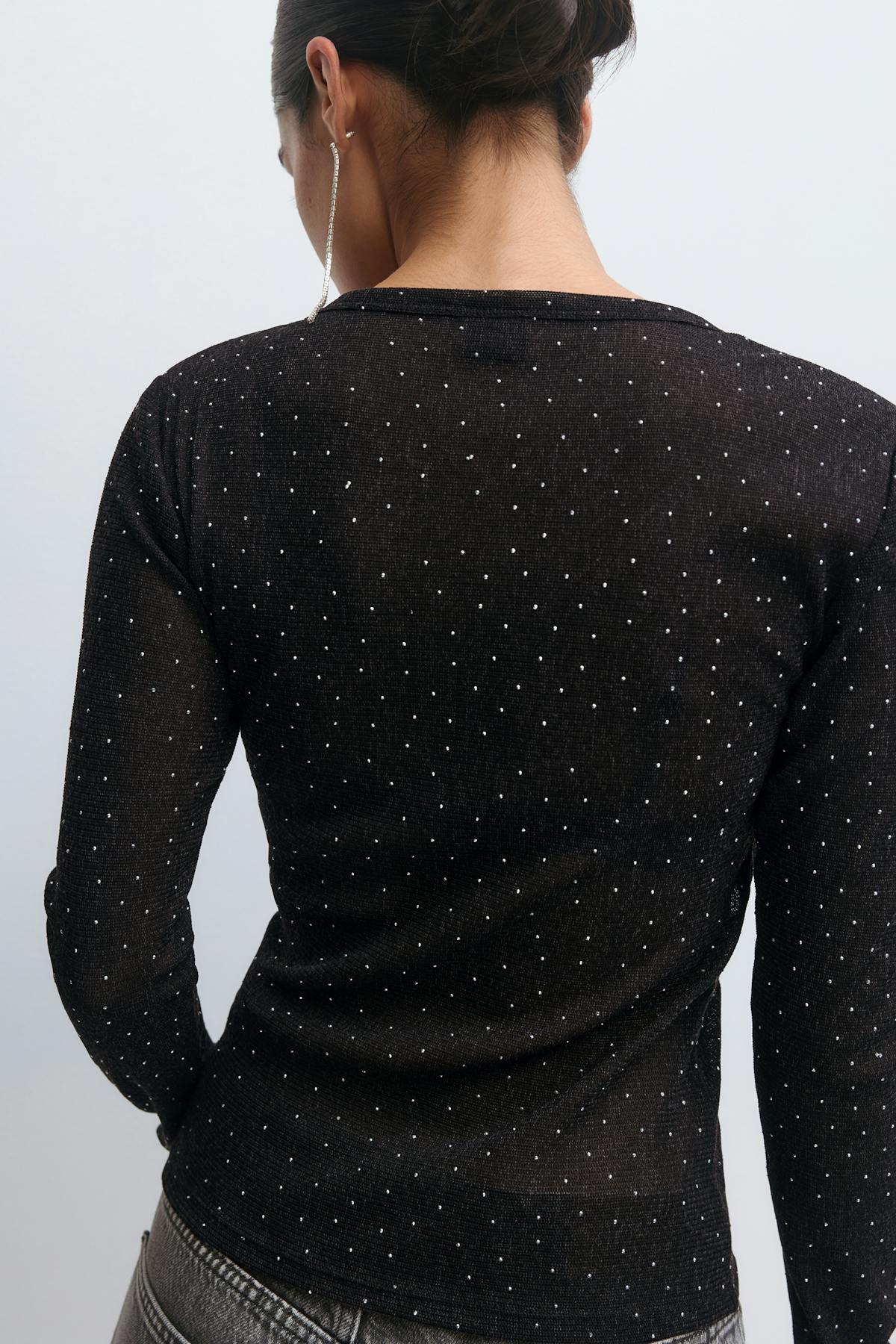 Rhinestone sheer top - Stone
