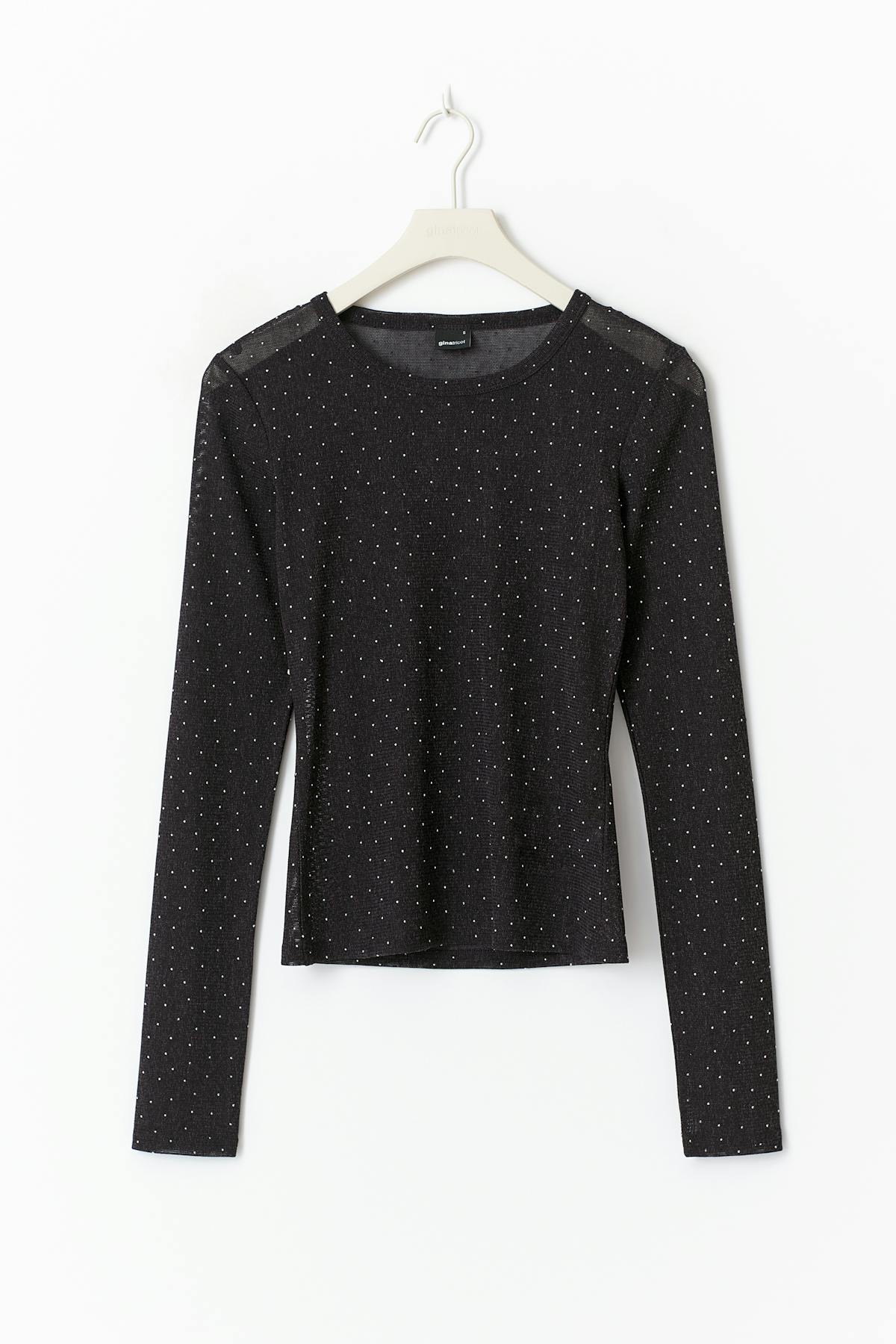Rhinestone sheer top - Stone