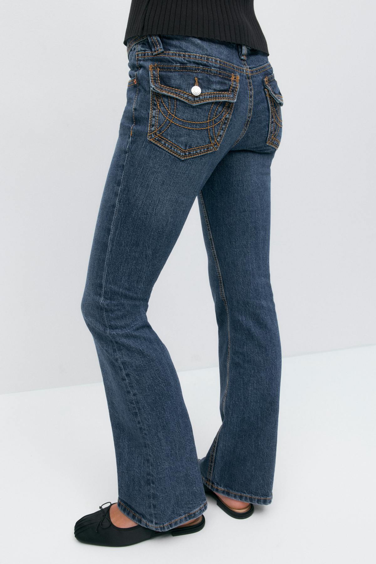 Ultra low flap pocket jeans - Deep blue