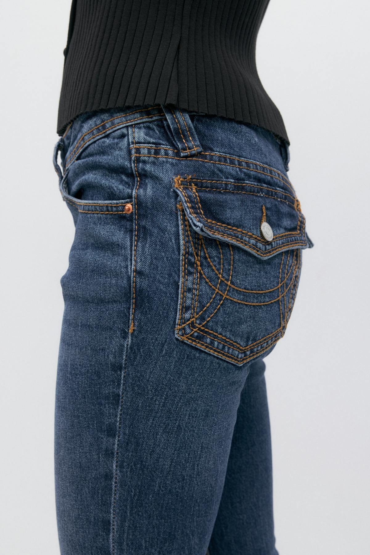 Ultra low flap pocket jeans - Deep blue