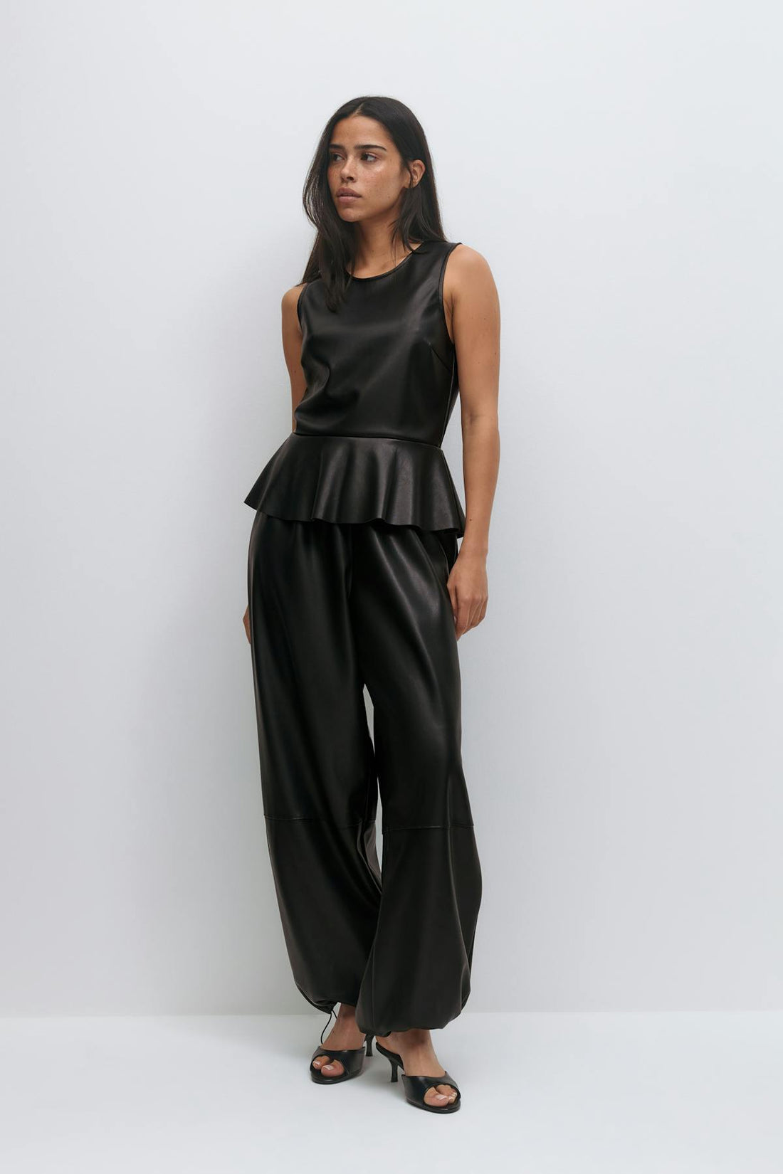Pu peplum top - Noir