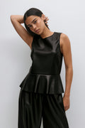 Pu peplum top - Noir