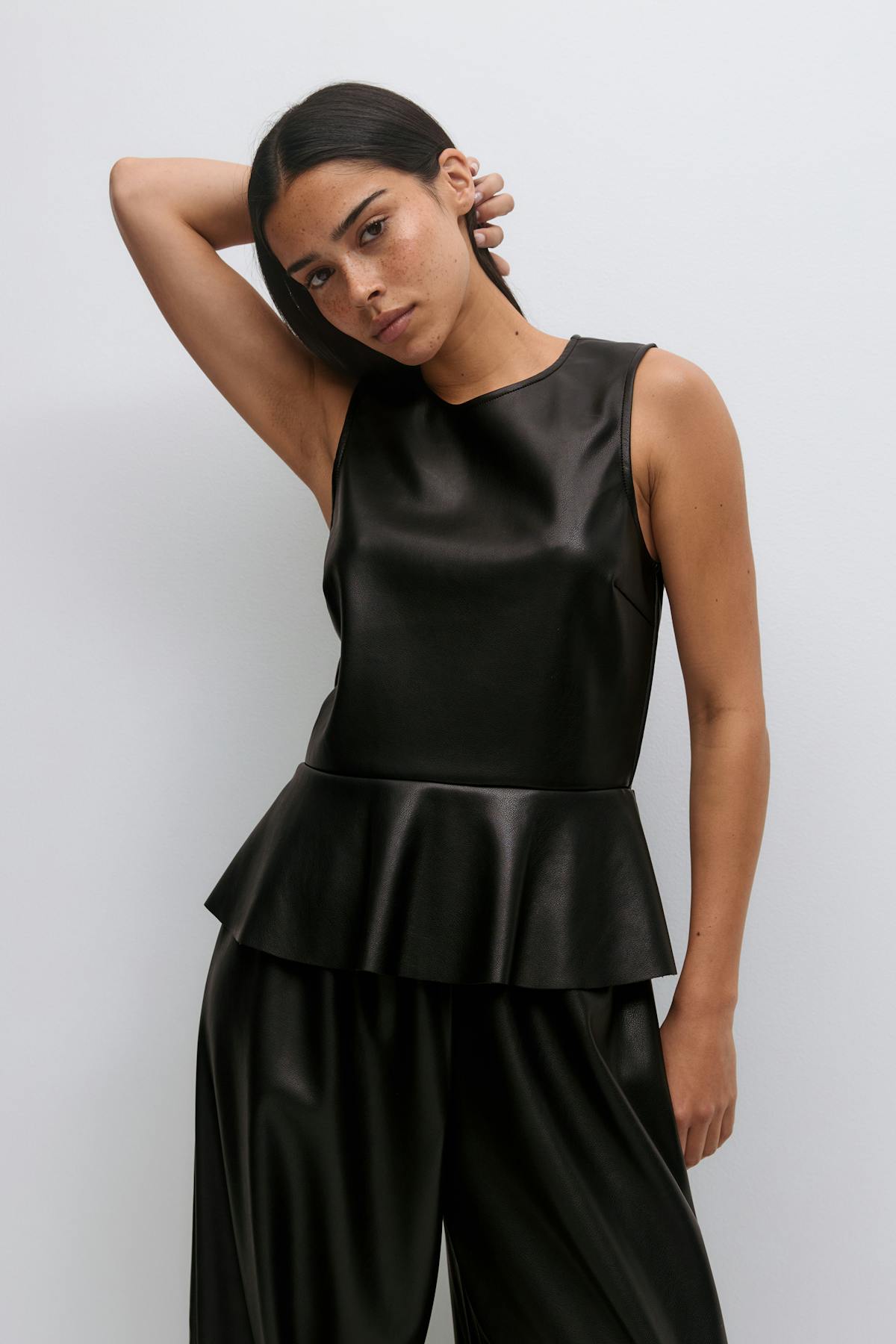Pu peplum top - Noir