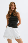 Embroidery poplin shorts - Marron foncé
