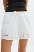 Embroidery poplin shorts - Blanc