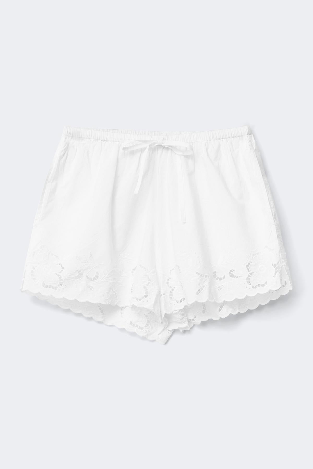 Embroidery poplin shorts - Blanc