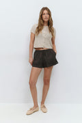 Embroidery poplin shorts - Marron foncé