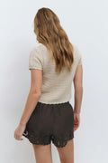 Embroidery poplin shorts - Marron foncé