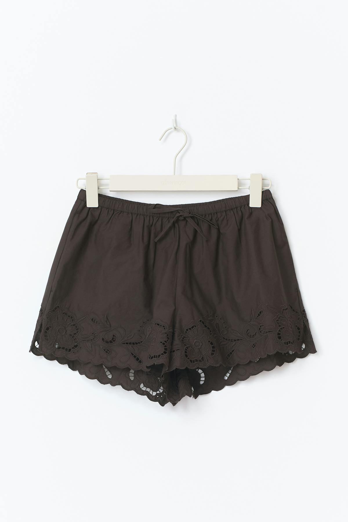 Embroidery poplin shorts - Marron foncé