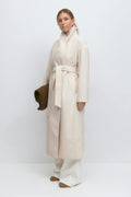 Shawl collar long coat - Dk grey melange