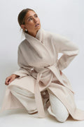 Shawl collar long coat - Dk grey melange