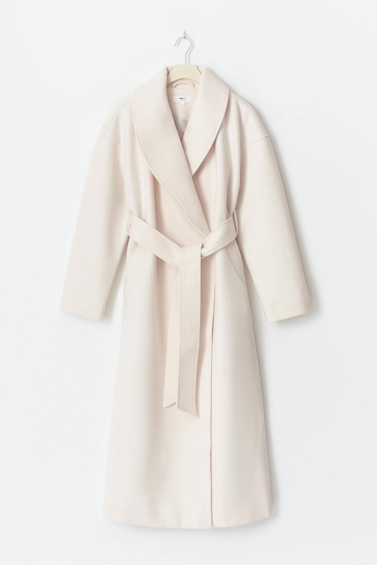 Shawl collar long coat - Dk grey melange