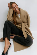 Shawl collar long coat - Camel