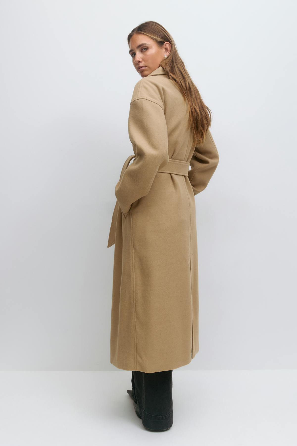 Shawl collar long coat - Camel
