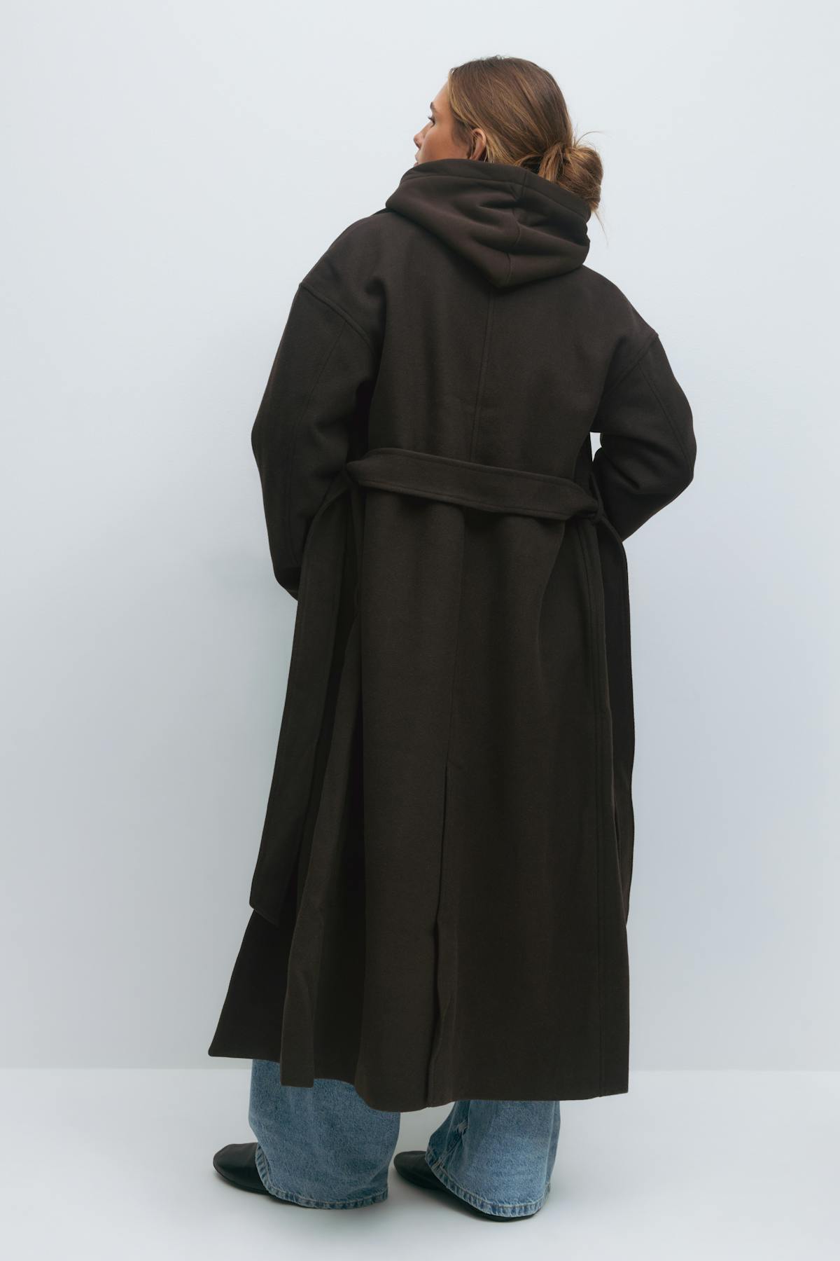 Shawl collar long coat - Marron foncé