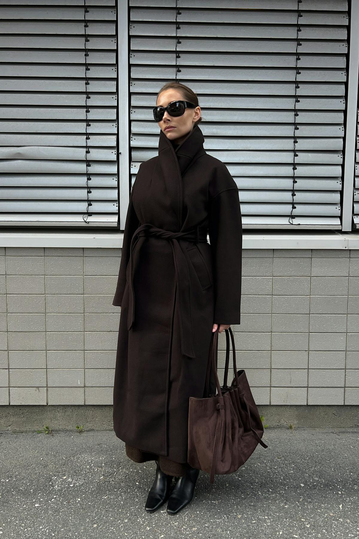 Shawl collar long coat - Camel