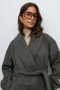 Shawl collar long coat - Noir