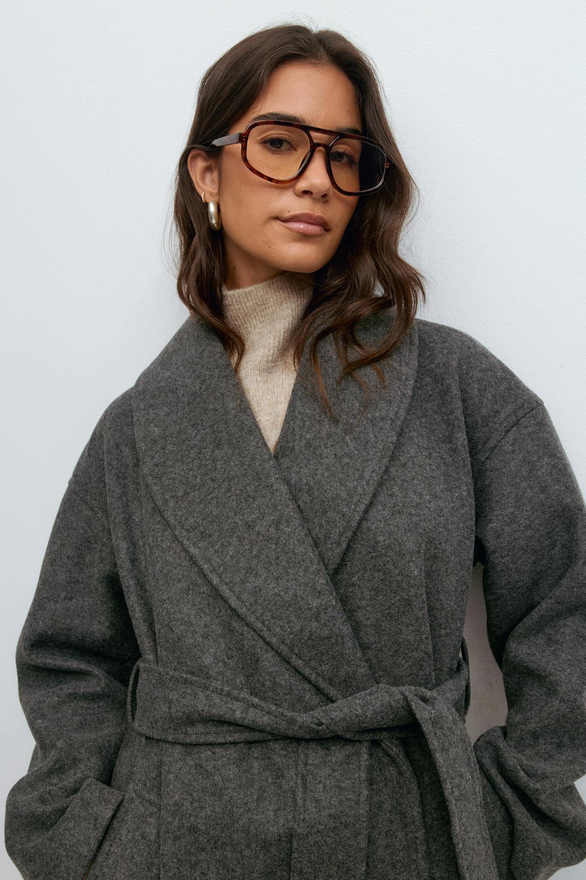 Shawl collar long coat - Noir