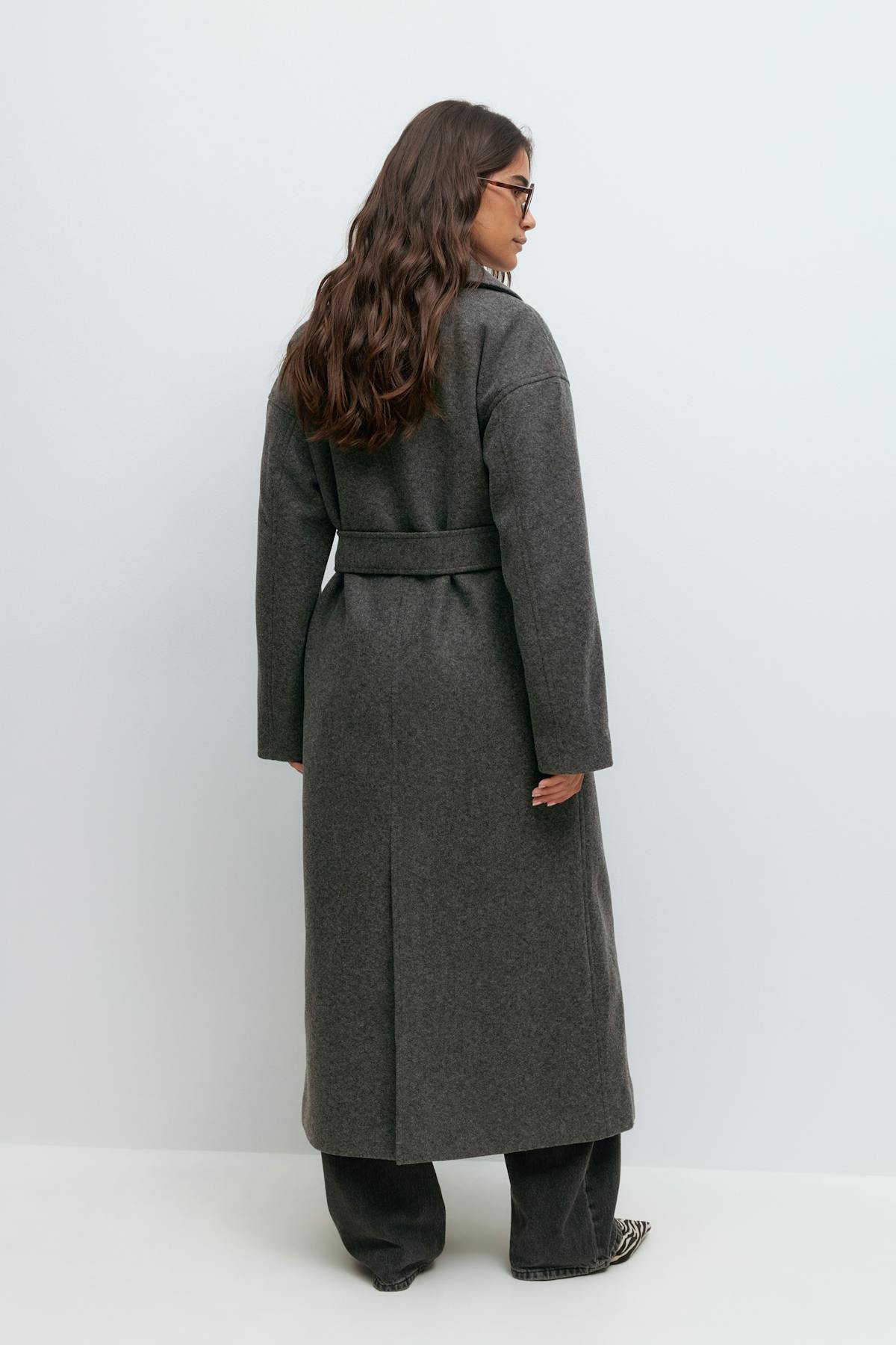 Shawl collar long coat - Noir