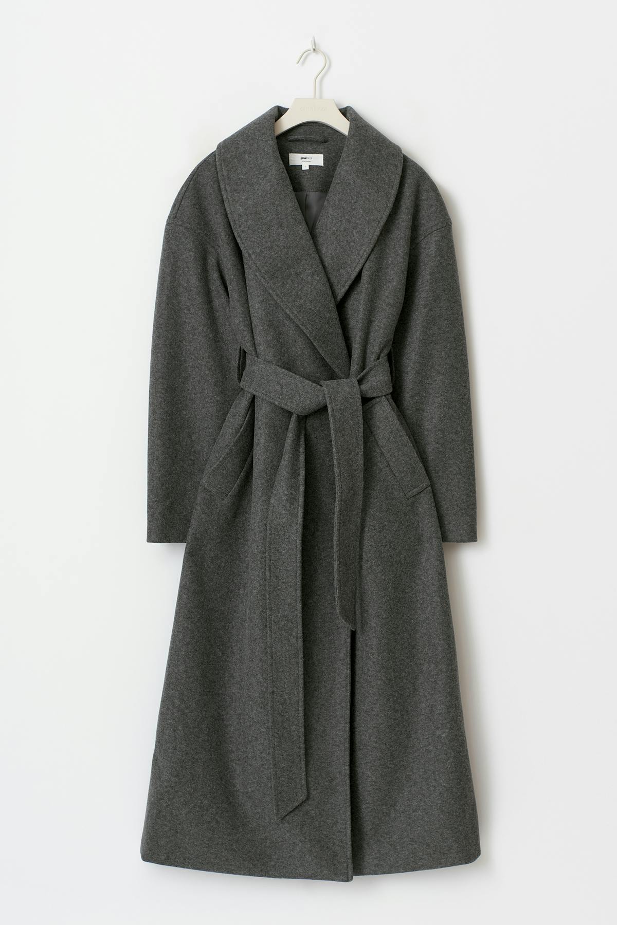 Shawl collar long coat - Dk grey melange