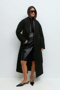 Shawl collar long coat - Marron foncé