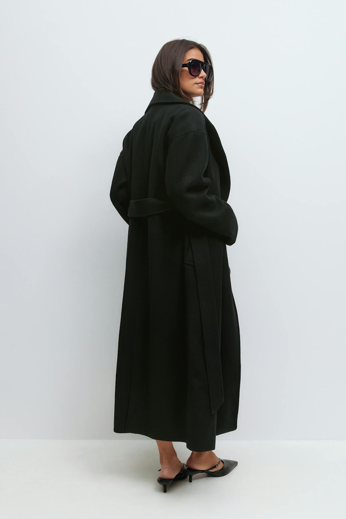 Shawl collar long coat - Noir