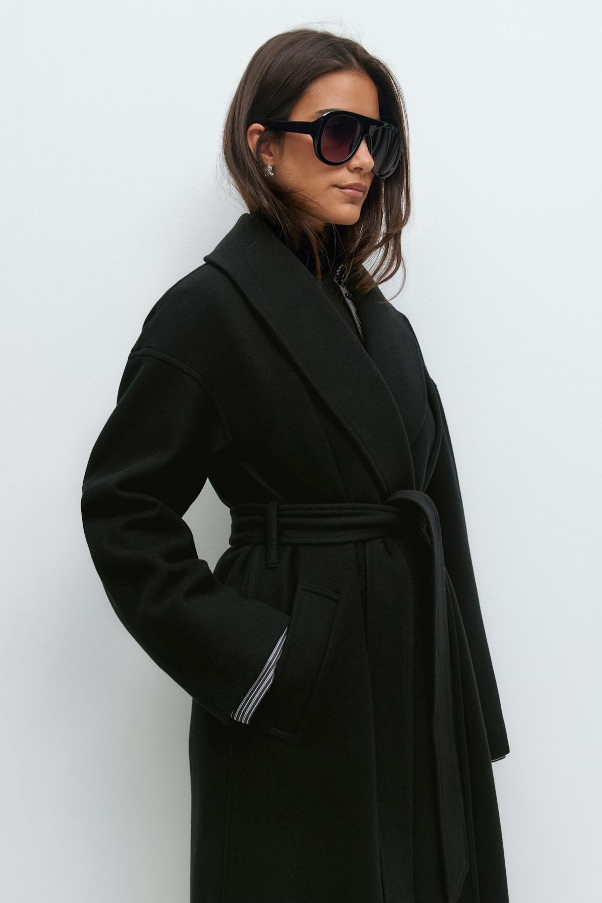 Shawl collar long coat - Noir