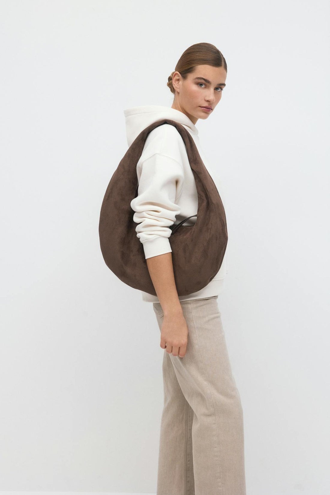 Fake suede circle bag - Marron