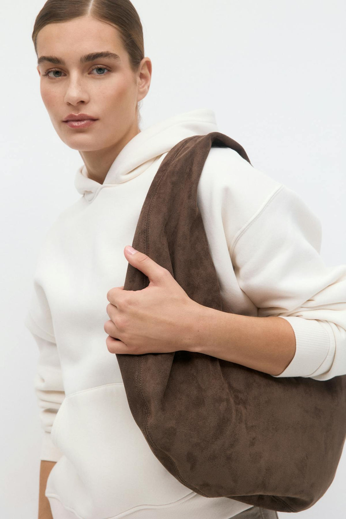 Fake suede circle bag - Marron