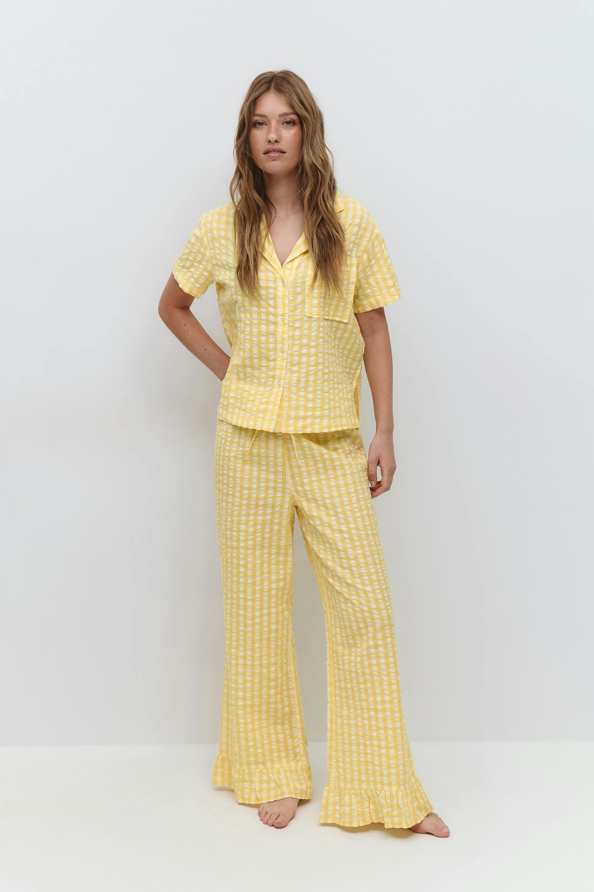 Gingham seersucker shirt - White/yellow